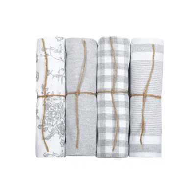 Kökshandduk Linnea Ljusgrå/Vit 50x70 4-pack Classic Textile