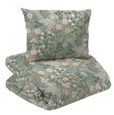 Grön Blommigt Bäddset Enkeltäcke 150x210 Redlunds