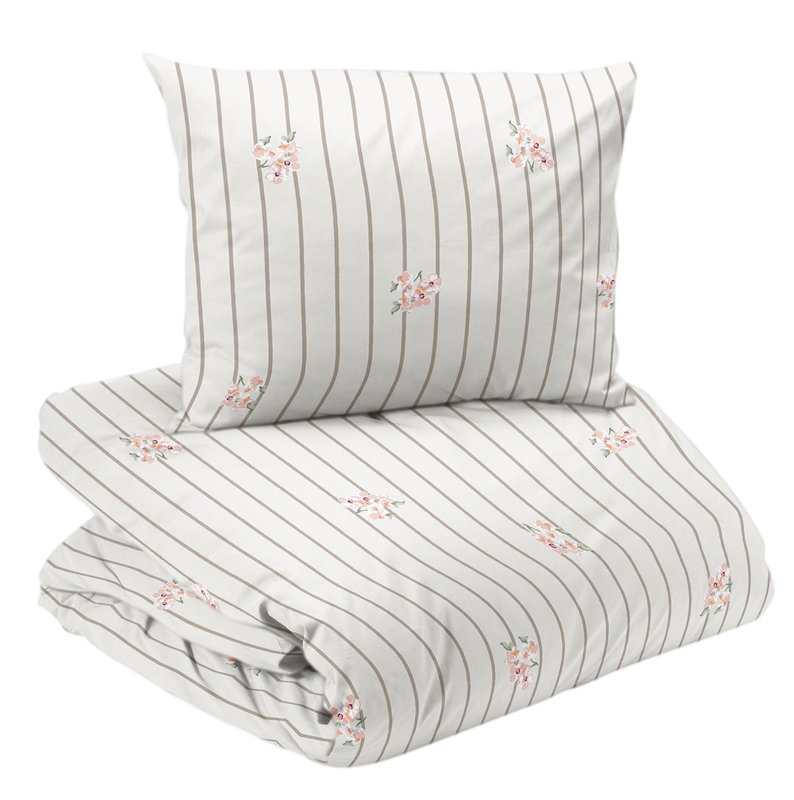 Tove Beige Blommigt Bäddset Enkeltäcke 150x210 Redlunds