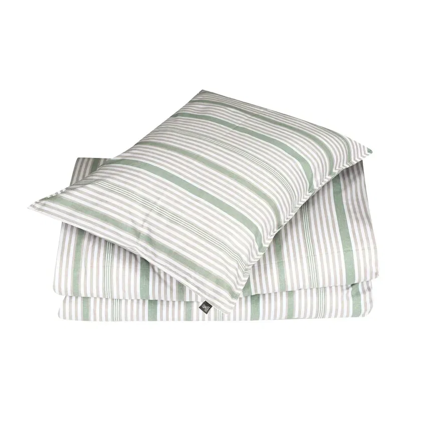 Albin Beige/Grön Randigt Bäddset Enkeltäcke 150x210 Classic Textile