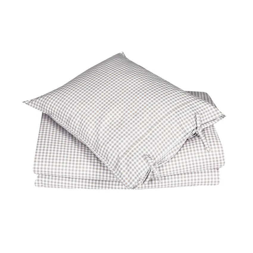 Allan Beige/Vit Rutigt Bäddset Enkeltäcke 150x210 Classic Textile