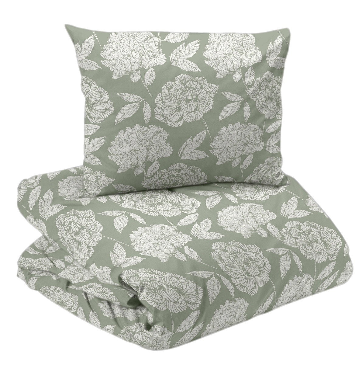 Peony Satin Grön Blommigt Bäddset Enkeltäcke 150x210 Redlunds