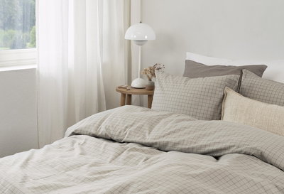 Birger Greige Flanell Rutigt Bäddset Enkeltäcke 150x210 Borganäs of Sweden