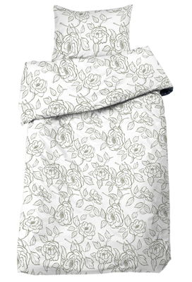 Nadine Satin vit/grön Påslakan Enkeltäcke 150x210