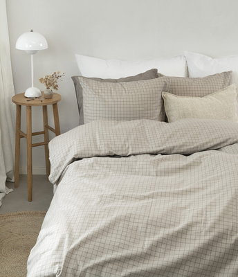 Birger Greige Flanell Rutigt Bäddset Enkeltäcke 150x210 Borganäs of Sweden