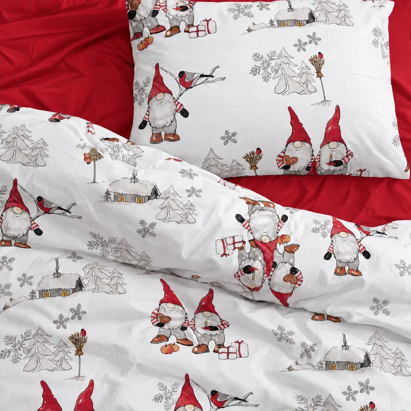 Frosty Christmas Jultomtar Vit/Röd Bäddset Enkeltäcke 150x210 Borganäs of Sweden