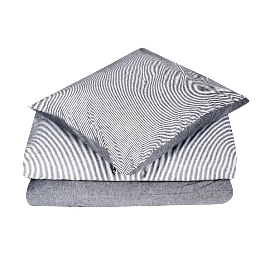 Runmarö Randigt Chambray Svart/Vit Bäddset Enkeltäcke 150x210 Classic Textile