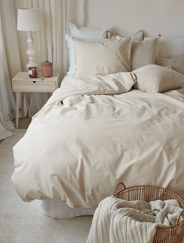 Enfärgat Beige Humble Bäddset Enkeltäcke 150x210 Borganäs of Sweden