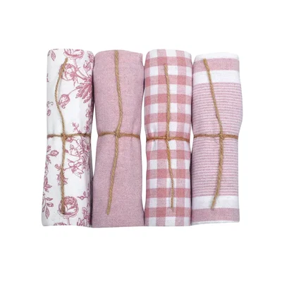 Kökshandduk Linnea Rosa/Vit 50x70 4-pack Classic Textile