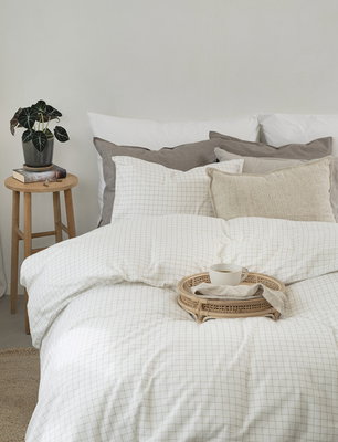 Birger Offwhite Flanell Rutigt Bäddset Enkeltäcke 150x210 Borganäs of Sweden