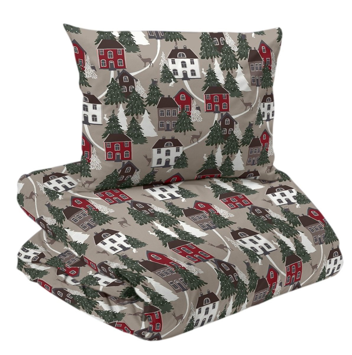Vimmerby Flanell Jul Beige/Röd Bäddset Enkeltäcke 150x210 Redlunds
