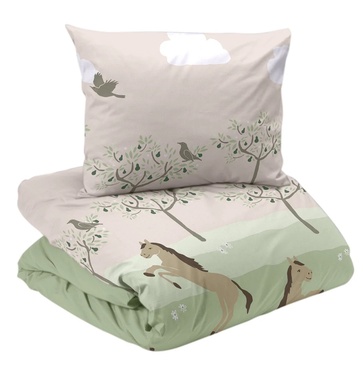 Freja Beige Hästar Barn Bäddset Enkeltäcke 150x210 Redlunds