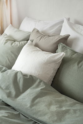 Enfärgat Grön Washed Bäddset Enkeltäcke 150x210 Borganäs of Sweden