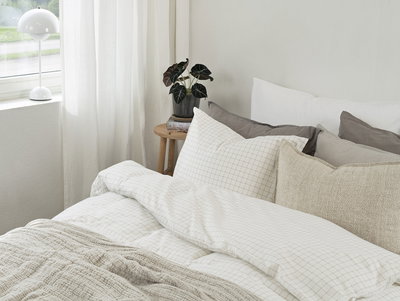 Birger Offwhite Flanell Rutigt Bäddset Enkeltäcke 150x210 Borganäs of Sweden