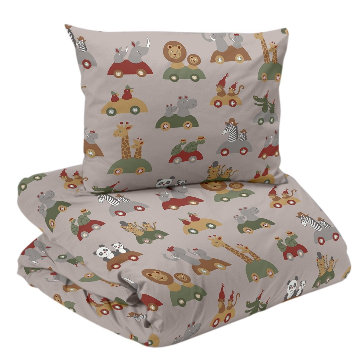 Utflykt Beige/Röd Söta Djur Barn Bäddset Enkeltäcke 150x210 Redlunds
