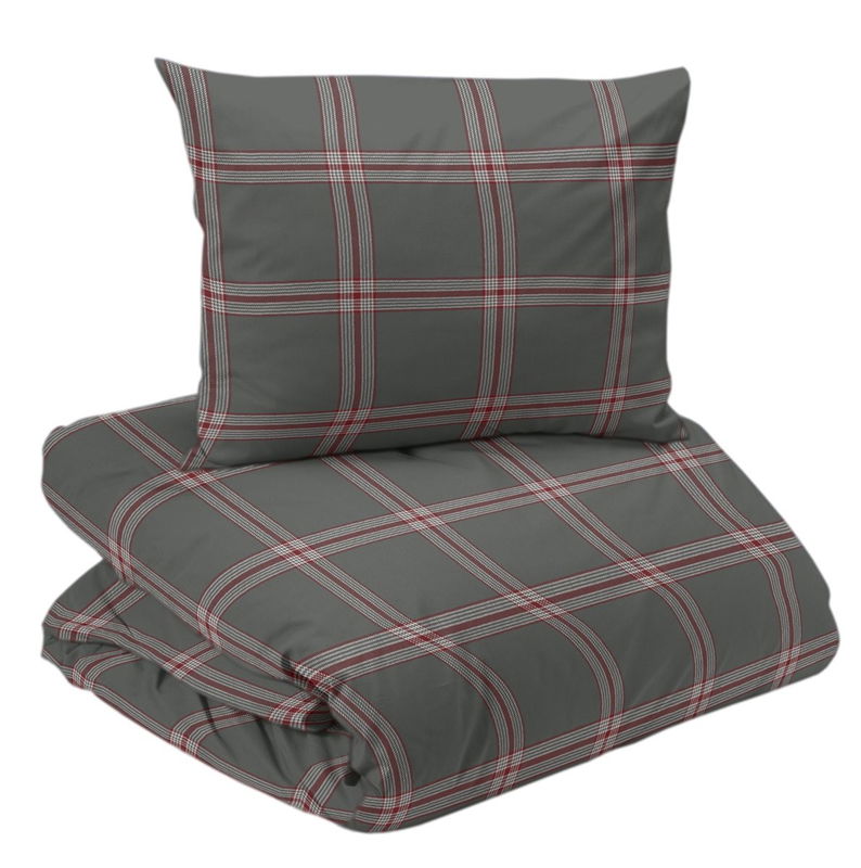 Cortina Flanell Grå/Röd Rutigt Bäddset Enkeltäcke 150x210 Redlunds