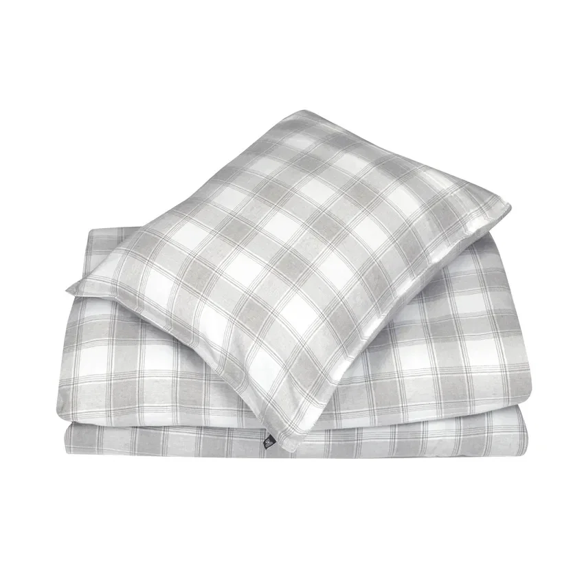 Abisko Flanell Rutigt Ljusgrå Bäddset Enkeltäcke 150x210 Classic Textile