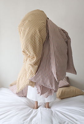 Märta Gul Rutigt Bäddset Enkeltäcke 150x210 Borganäs of Sweden