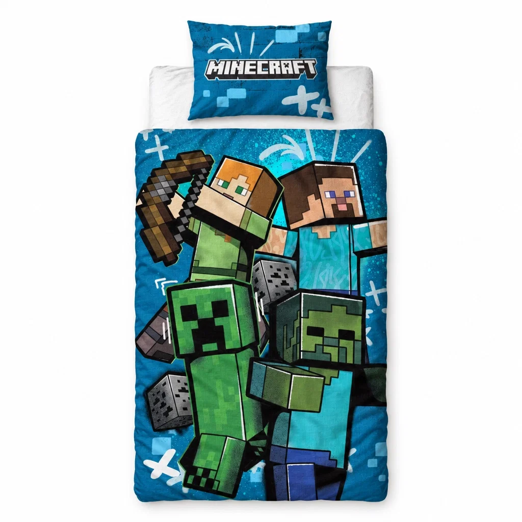 Minecraft Blå Barn Bäddset Enkeltäcke 150x210
