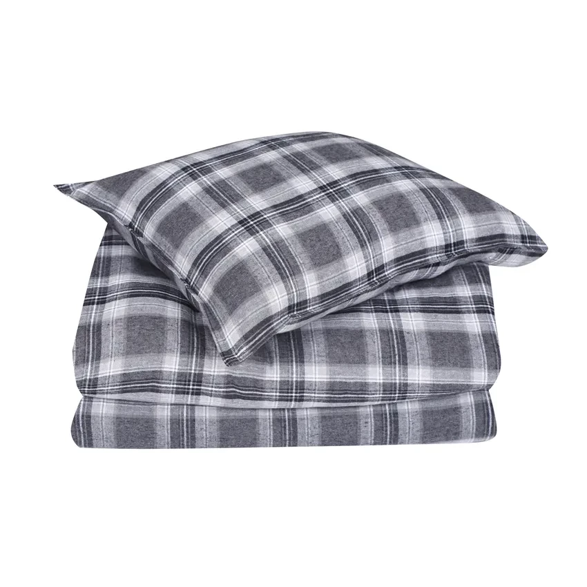 Arjeplog Flanell Rutigt Svart/Grå Bäddset Enkeltäcke 150x210 Classic Textile