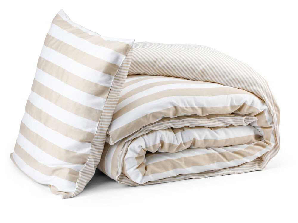 Grebbestad Sand Randigt Satin Bäddset Enkeltäcke 150x210 Kosta Linnewäfveri