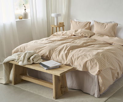 Märta Gul Rutigt Bäddset Enkeltäcke 150x210 Borganäs of Sweden