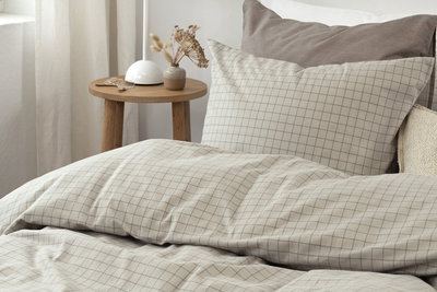 Birger Greige Flanell Rutigt Bäddset Enkeltäcke 150x210 Borganäs of Sweden