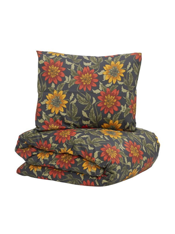 Gullholmen Blommigt Satin Bäddset Enkeltäcke 150x210 Kosta Linnewäfveri
