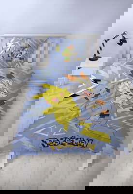 Pokemon Blå/Gul Barn Bäddset Enkeltäcke 150x210