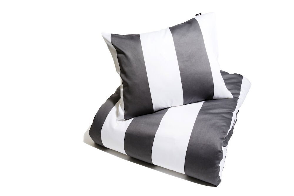 Fjällbacka Randigt Grå Satin Bäddset Dubbeltäcke 230x220 Kosta Linnewäfveri
