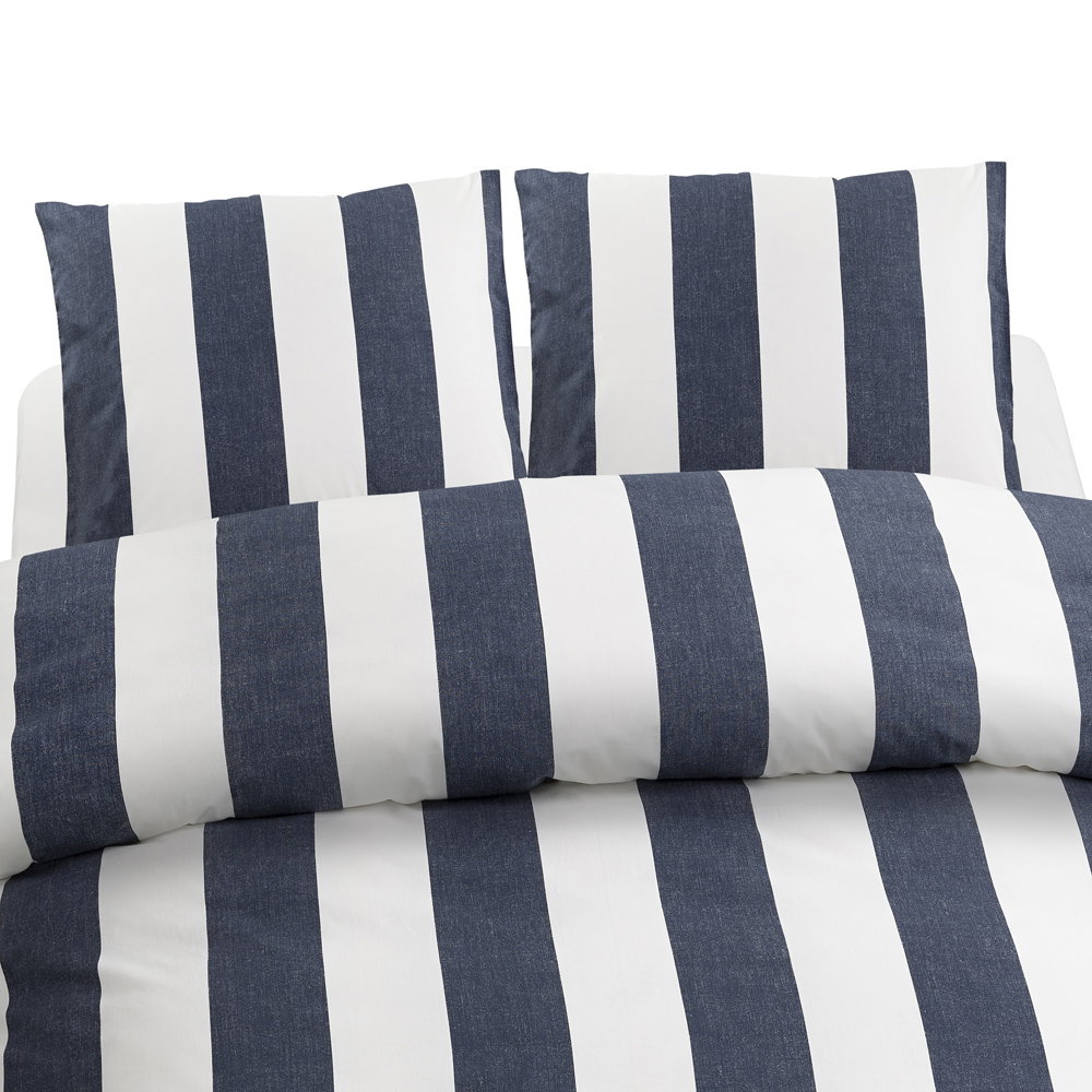Block Stripe Blå Randigt Bäddset Dubbeltäcke 220x210 Borganäs of Sweden