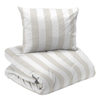 Birgitta Randigt Beige Bäddset Enkeltäcke 150x210 Redlunds
