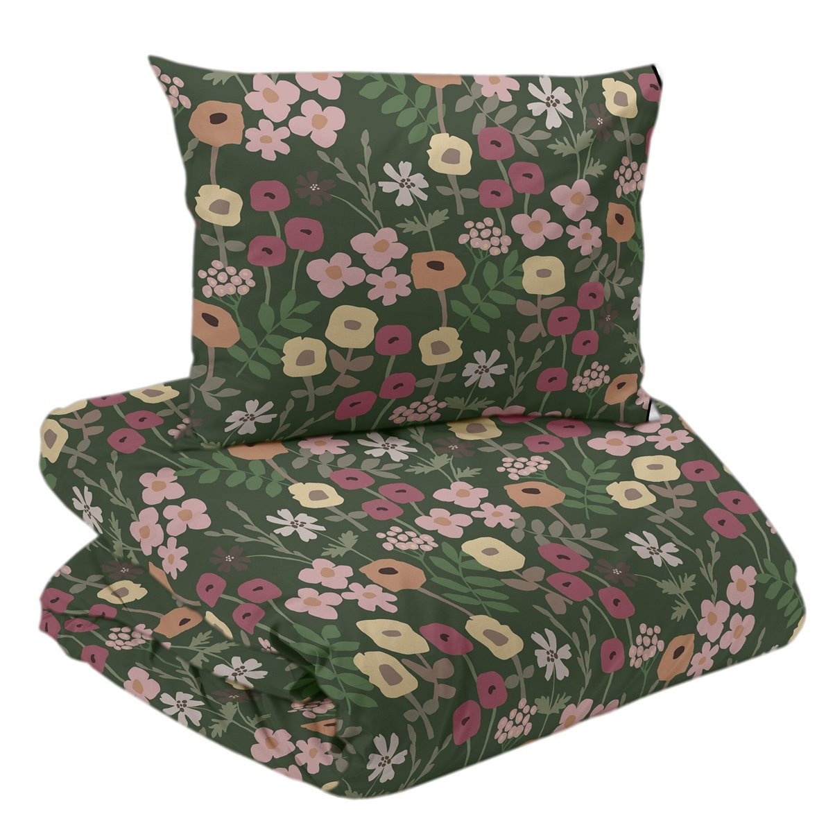 Cleo Mörkgrönt Blommigt Bäddset Enkeltäcke 150x210 Redlunds