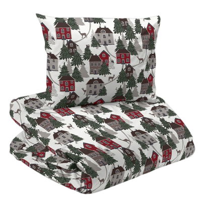 Vimmerby Vit/Röd Bäddset Enkeltäcke 150x210 Redlunds