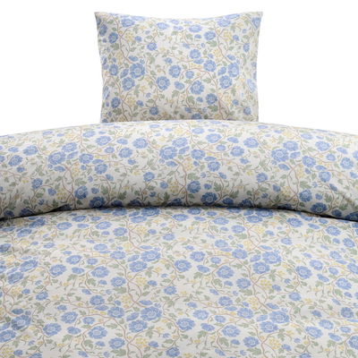 Bella Blå Blommigt Bäddset Enkeltäcke 150x210 Borganäs of Sweden