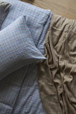 Dalskog Seersucker Blå Rutigt Bäckebölja Bäddset Enkeltäcke 150x210 Kosta Linnewäfveri