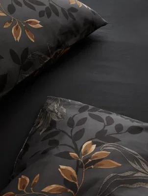 Nadja Svart/Brun Satin Blommigt Bäddset Enkeltäcke 150x210 Höie