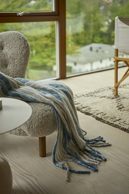 Pläd Tanum Randig Blå 130x170 cm Kosta Linnewäfveri