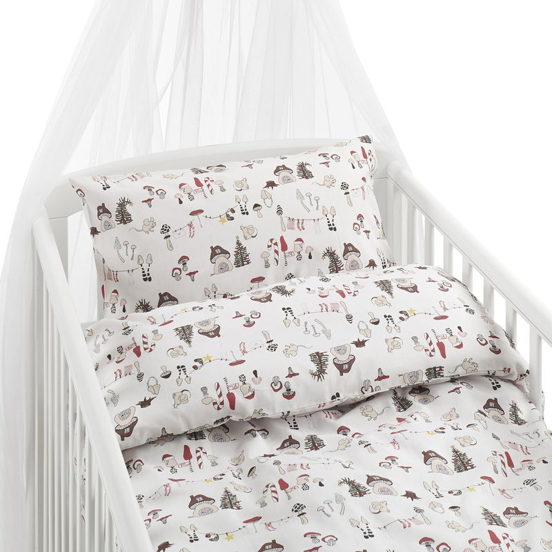 Fingal Svampar Vit Barn Bäddset Spjälsäng 100x130 Borganäs of Sweden