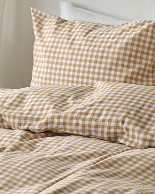 Märta Gul Rutigt Bäddset Enkeltäcke 150x210 Borganäs of Sweden