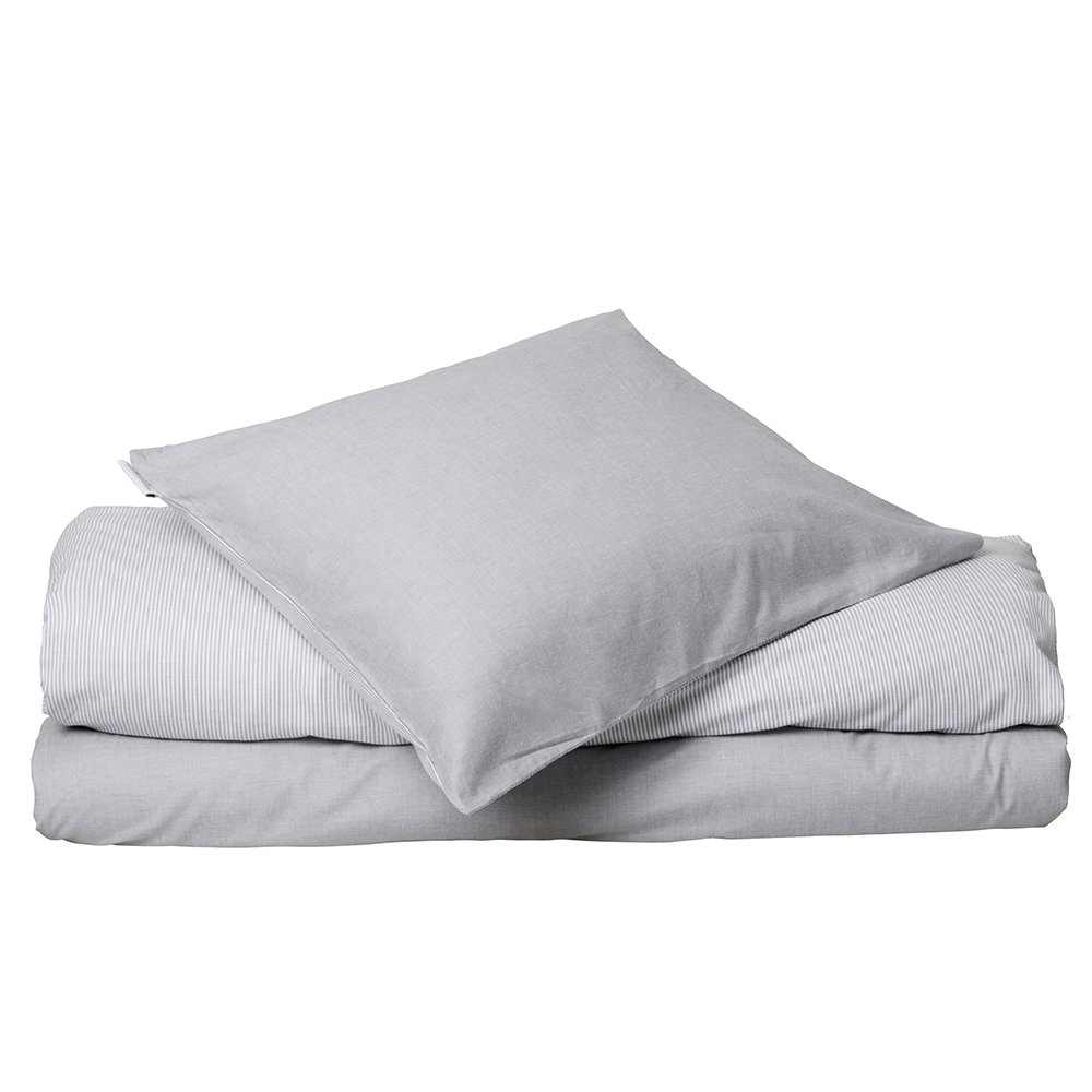 Runmarö Randigt Chambray Grå/Vit Bäddset Enkeltäcke 150x210 Classic Textile
