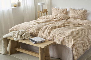 Märta Gul Rutigt Bäddset Enkeltäcke 150x210 Borganäs of Sweden