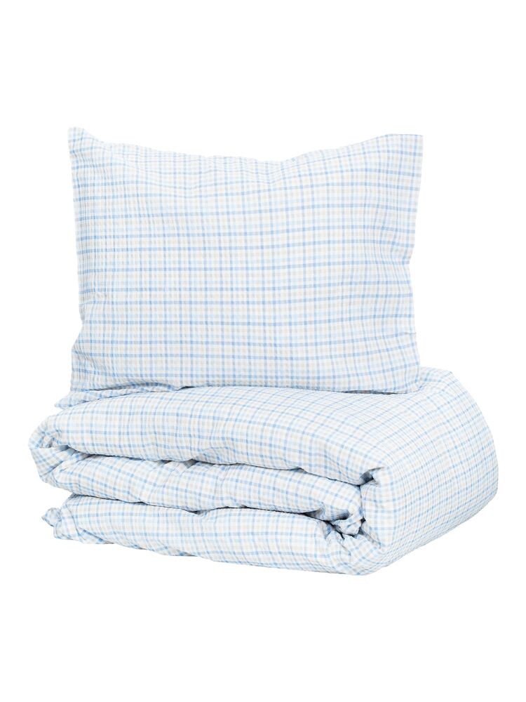 Dalskog Seersucker Blå Rutigt Bäckebölja Bäddset Enkeltäcke 150x210 Kosta Linnewäfveri
