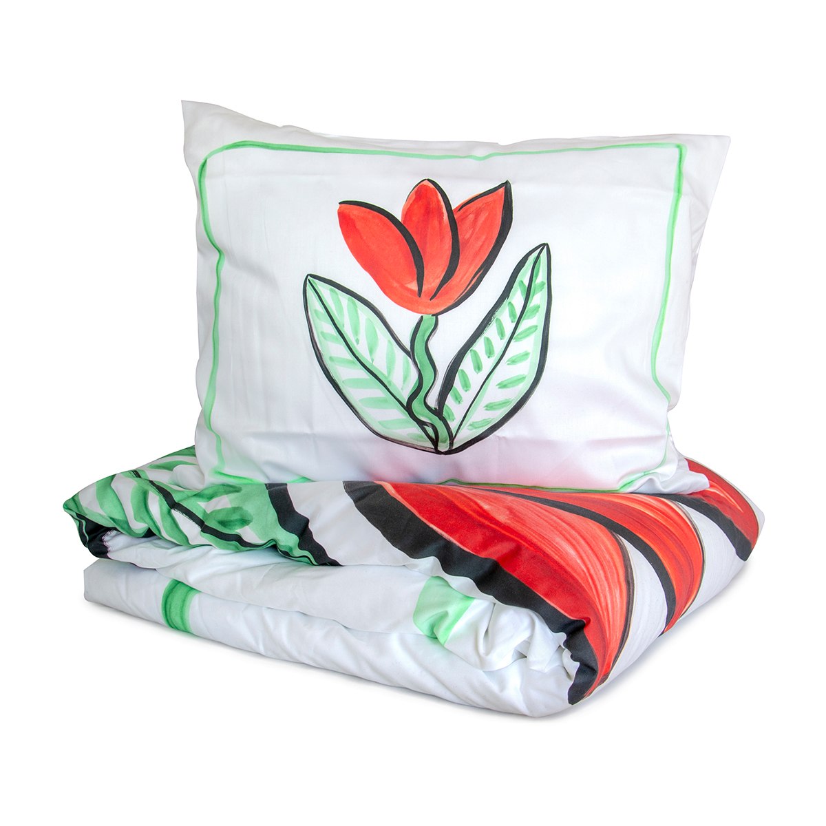 Tulip Satin Bäddset Enkeltäcke 150x210 Kosta Linnewäfveri