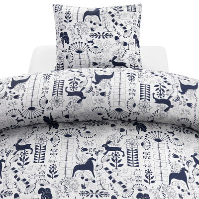 Äppelbo Marinblå Bäddset Enkeltäcke 150x210 Borganäs of Sweden