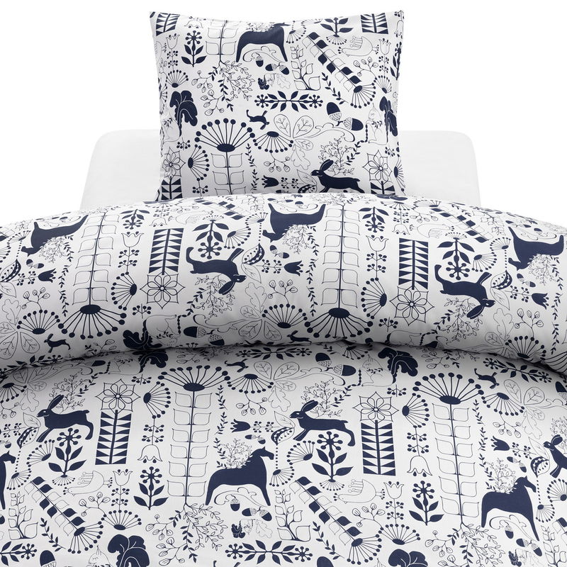 Äppelbo Marinblå Bäddset Enkeltäcke 150x210 Borganäs of Sweden