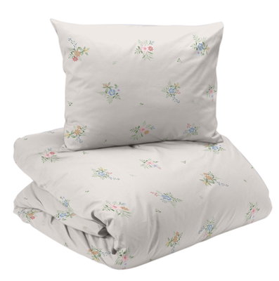 Molly Beige Blommigt Bäddset Enkeltäcke 150x210 Redlunds