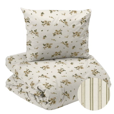 Stina Beige Blommor Bäckebölja Bäddset Enkeltäcke 150x210 Redlunds