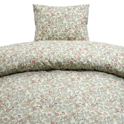 Vera Grön Blommigt Bäddset Enkeltäcke 150x210 Borganäs of Sweden