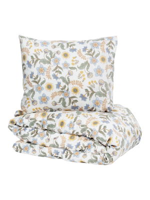 Risdal Satin Beige Blommor Bäddset Enkeltäcke 150x210 Kosta Linnewäfveri